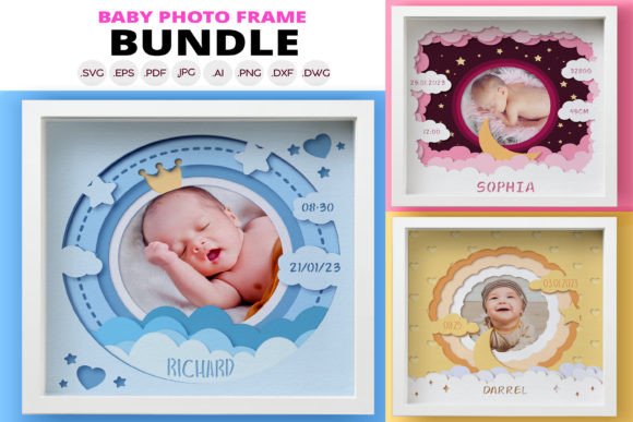 3D Baby Photo Frame Shadow Box SVG BUNDL for Laser Cutting