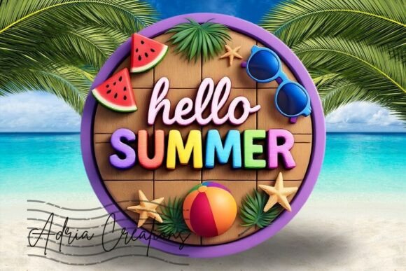 3d Hello Summer Round Welcome Sign Png Graphics in Crafts