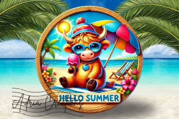 3d Highland Cow Summer Sublimation Png
