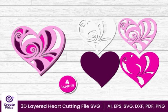 3d Layered Heart Cut File Romantic SVG