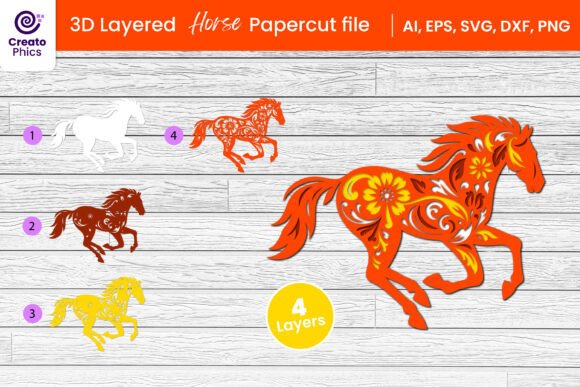 3D Layered Horse Papercut File SVG