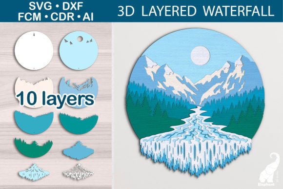3D Layered Waterfall SVG Template