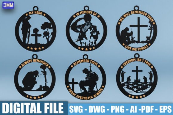 3D Military Memorial Ornament SVG DXF for Laser Cutting Ornaments
