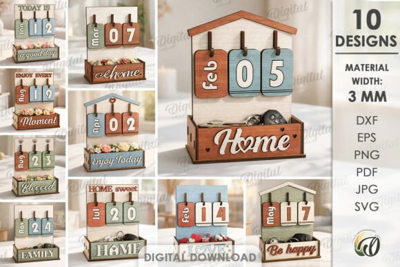 3D Perpetual Calendars Bundle Laser Cutting & Home Decor
