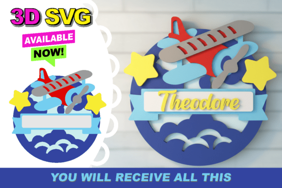Airplane Baby Name Sign 3D SVG for Laser Cutting and Signs
