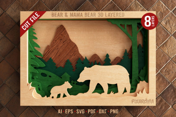 Bear 3D Layered SVG Cut File for Laser Cutting and Ornaments