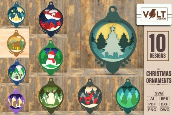 Christmas Ornament 3D SVG BUNDLE of 10 Graphics and Crafts