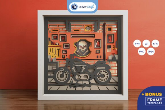Classic Motorcycle Workshop 3D SVG Review for Shadow Boxes