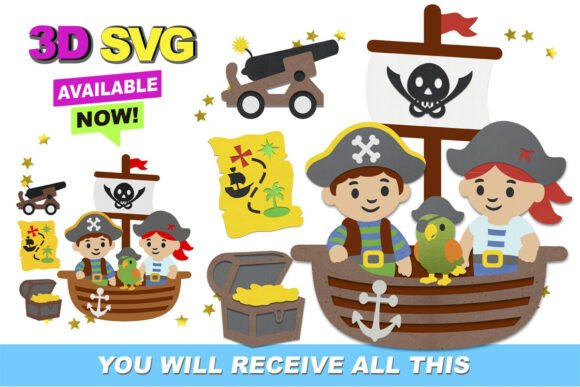 Cute Pirate Elements 3D SVG Graphics and Crafts