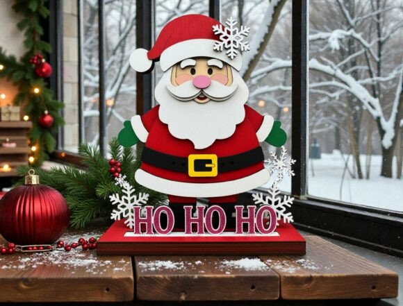 Cute Santa HO HO HO 3D Standing Sign SVG: Laser Cutting and Winter Amp