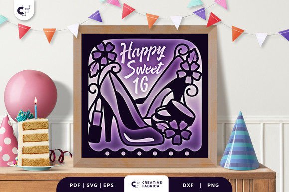 Girly Happy Sweet 16 3D Shadow Box SVG