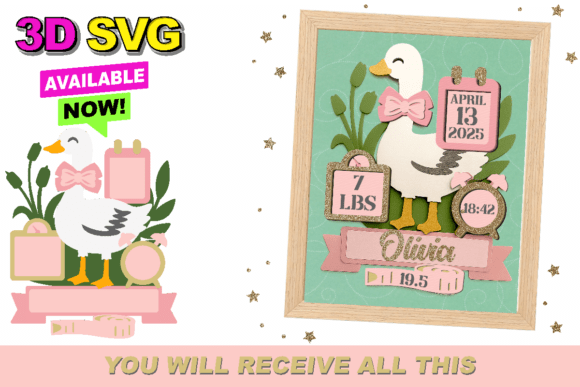 Goose Birth Stats Announcement 3D SVG for Baby