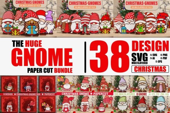 Huge Christmas Gnome 3D SVG BUNDLE for Laser Cutting and Winter Amp
